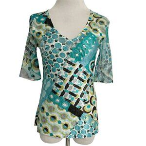 Komarov Size Small  Top Blouse 3/4 Sleeve Colorful Vibrant